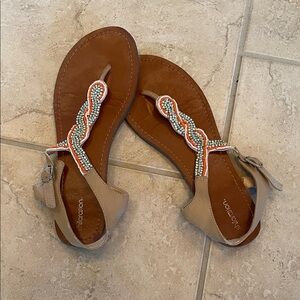 Tan Sandals with Beaded Design
Size 10